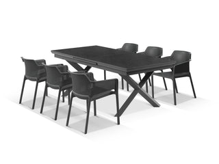 Byron Extension Table & Bailey Chairs | Outdoor Dining Setting in Charcoal / Slate / 9pc 260cm
