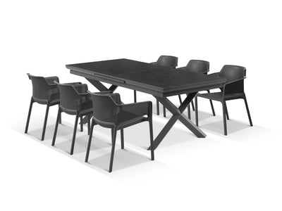 Byron Extension Table & Bailey Chairs | Outdoor Dining Setting in Charcoal / Slate / 9pc 260cm