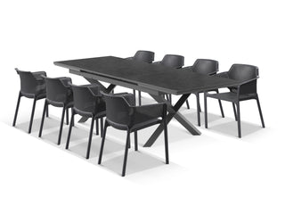 Byron Extension Table & Bailey Chairs | Outdoor Dining Setting in Charcoal / Slate / 9pc 260cm 1