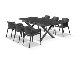 Byron Extension Table & Bailey Chairs | Outdoor Dining Setting in Charcoal / Slate / 7pc 200cm