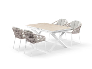 Byron Extension Table & Treble Chairs | Outdoor Dining Setting in White / Travertino / Latte / 7pc 200cm 1