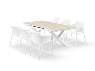 Byron Extension Table & Bailey Chairs | Outdoor Dining Setting in White / Travertino / 7pc 200cm