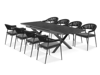 Byron Extension Table & Nivala Chairs | Outdoor Dining Setting in Charcoal / Slate / Black / 9pc 260cm