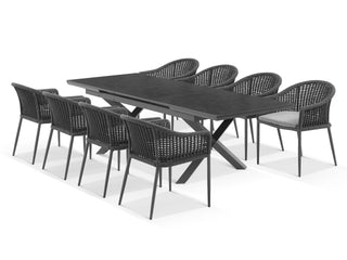 Byron Extension Table & Bali Chairs | Outdoor Dining Setting in Charcoal / Slate / Carbon / 9pc 260cm 1