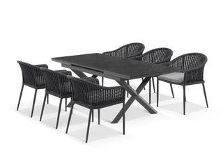 Byron Extension Table & Bali Chairs | Outdoor Dining Setting in Charcoal / Slate / Carbon / 7pc 200cm