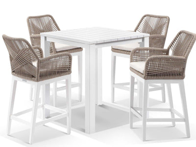 Adele Table & Serang Chairs | Outdoor Bar Setting in White / Biscuit / 5pc 95x95cm_1