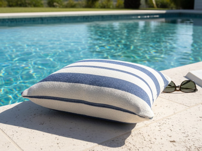 Chester Stripe Outdoor Cushion in Blue 1