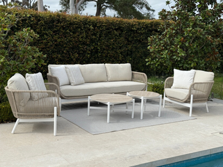 Lavon Outdoor Lounge in White / Biscuit / Beech / 3 Seater 1