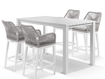 Adele Table & Serang Chairs | Outdoor Bar Setting in White / Gobi / 5pc 165x95cm_1