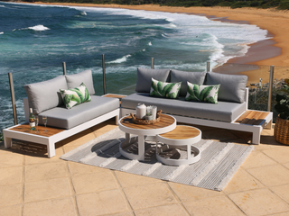 Aspen Teak Platform | Outdoor Lounge Setting in White / Light Grey / Grey Chine / 5 Seater 2LH-3RH / Aspen Coffee Table Set_16