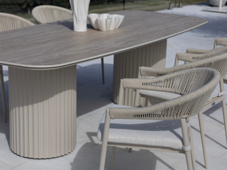 Corinth Table & Nivala Chairs | Outdoor Dining Setting in Dune / Travertino / Lavazza / 7pc 240cm 2