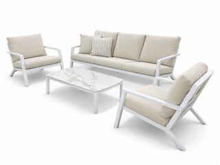Tegel Sofa Set | Outdoor Lounge Setting in White / Beech / Pasadena Coffee Table