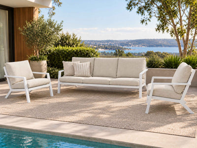 Tegel Sofa Set | Outdoor Lounge Setting in White / Beech / Without Coffee Table 1