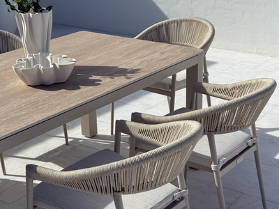 Nivala Outdoor Dining Chair in Dune / Lavazza / Vanilla 1