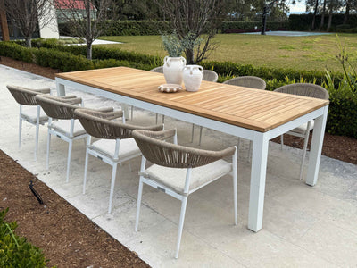 Barcelona Table & Nivala Chairs | Outdoor Dining Setting in White / Biscuit / 9pc 290cm_1