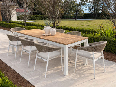 Barcelona Table & Nivala Chairs | Outdoor Dining Setting in White / Biscuit / 9pc 240cm