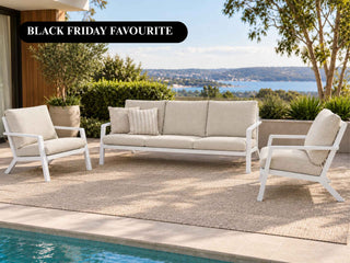 Tegel Sofa Set | Outdoor Lounge Setting in White / Beech / Without Coffee Table 7