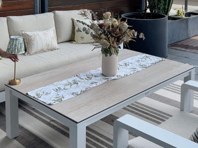 Adele Ceramic Outdoor Coffee Table in White / Travertino / 165x95cm 5.