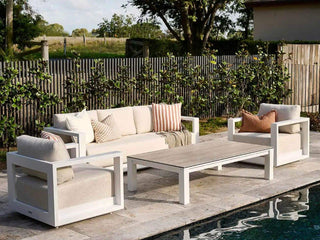 Adele Ceramic Outdoor Coffee Table in White / Travertino / 165x95cm 2.