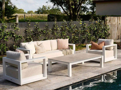 Adele Ceramic Outdoor Coffee Table in White / Travertino / 165x95cm 2.