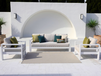 Aspen Sofa Set | Outdoor Lounge Setting in White / Lopi Marble / 5 Seater / Without Coffee Table