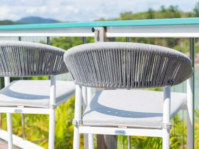 Adele Table & Nivala Chairs | Outdoor Balcony Bar Setting in White / Frost Grey / 4pc 210x42cm_3