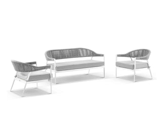 Nivala Sofa Set | Outdoor Lounge Setting in White / Frost Grey  / Grey Ridge 1
