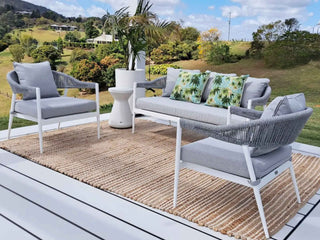 Nivala Sofa Set | Outdoor Lounge Setting in White / Frost Grey  / Grey Ridge 5