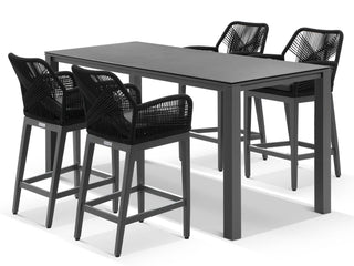 Adele Ceramic Table & Serang Chairs | Outdoor Bar Setting in Charcoal / Dark Grey / Black / 5pc 165x95cm_1