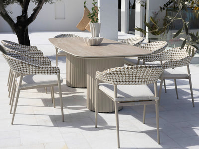 Corinth Table & Noosa Chairs | Outdoor Dining Setting in Dune / Travertino / Drift / 9pc 240cm 5