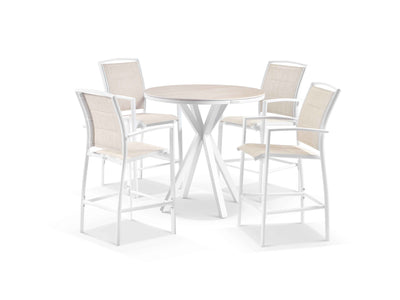 Adele Ceramic Round Table & Verde Chairs in White / Travertino / Wheat / 5pc 100cm_1