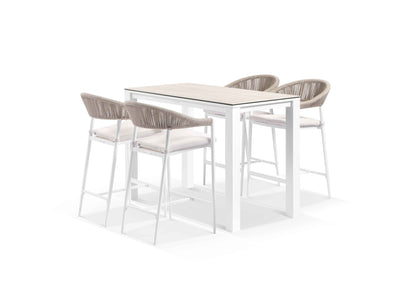 Adele Ceramic Table & Nivala Chairs in White / Travertino / Biscuit / 5pc 140cm_1