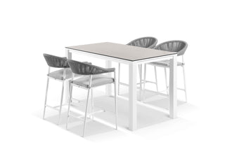 Adele Ceramic Table & Nivala Chairs in White / Travertino / Biscuit / 5pc 165cm_1