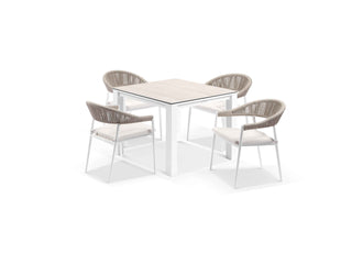 Adele Ceramic Table & Nivala Chairs in White / Travertino / Biscuit / 5pc 95cm_1