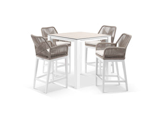 Adele Ceramic Table & Serang Chairs in White / Travertino / Biscuit / 5pc 95cm_1