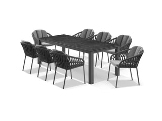 Adele Ceramic Table & Treble Chairs in Charcoal / 9pc 220cm_1