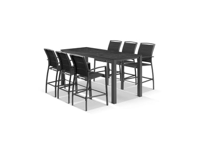 Adele Ceramic Table & Verde Chairs in Charcoal / Dark Grey / Black / 7pc 220x95cm_1