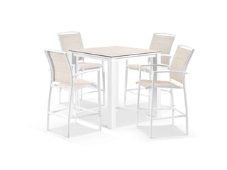Adele Ceramic Table & Verde Chairs in White / Travertino / Wheat / 5pc 95x95cm_1