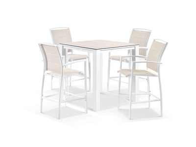 Adele Ceramic Table & Verde Chairs in White / Travertino / Wheat / 5pc 95x95cm_1