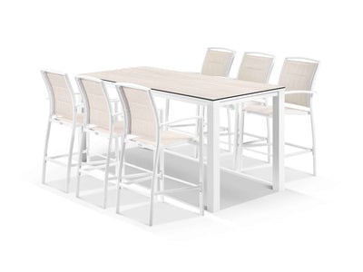 Adele Ceramic Table & Verde Chairs in White / Travertino / Wheat / 7pc 220x95cm_1