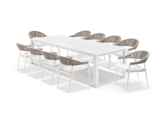 Adele Table & Nivala Chairs in White / Biscuit / 11pc 280cm_1