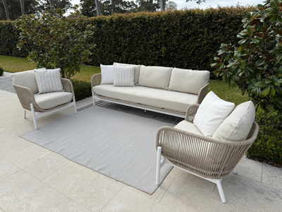 Lavon Outdoor Armchair in White / Biscuit / Beech 4