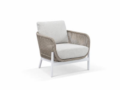 Lavon Outdoor Armchair in White / Biscuit / Beech