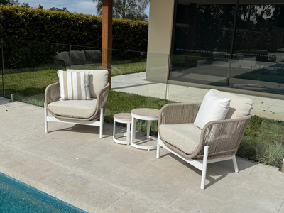 Lavon Outdoor Armchair in White / Biscuit / Beech 3