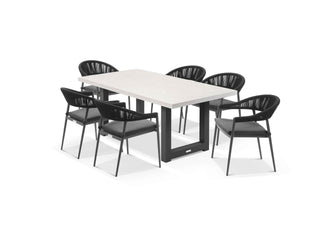 Modena Table & Nivala Chairs in Charcoal / Light Grey / Black / 7pc 180cm_1