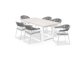 Modena Table & Nivala Chairs in White / Light Grey / Frost Grey / 7pc 180cm_1