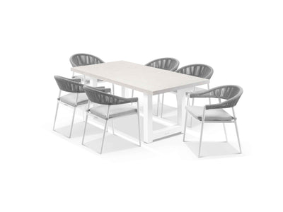 Modena Table & Nivala Chairs in White / Light Grey / Frost Grey / 7pc 180cm_1