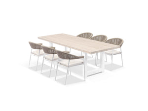 Modena Table & Nivala Chairs in White / Travertino / Biscuit / 7pc 240cm_1
