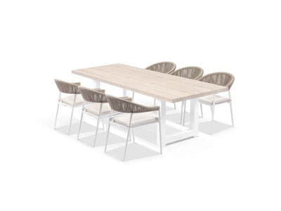 Modena Table & Nivala Chairs in White / Travertino / Biscuit / 7pc 240cm_1
