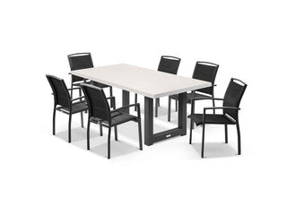 Modena Table & Verde Chairs in Charcoal / Light Grey / Black / 7pc 180cm_1